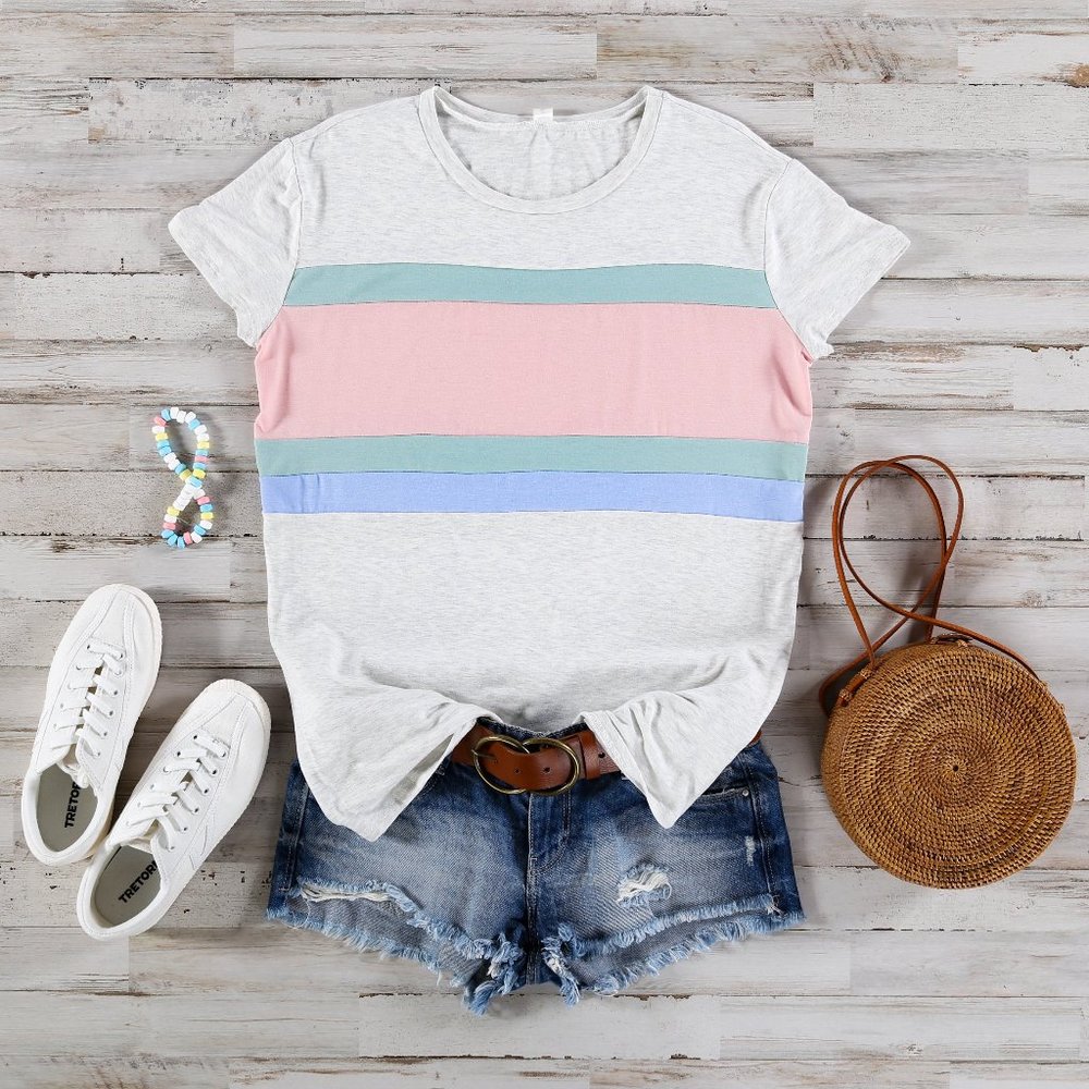 Pastel Color Block Short Sleeve Tee